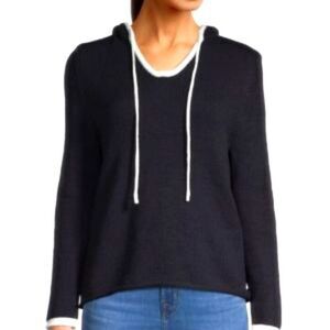 Joan Vass NY black with white trim casual hoodie Size Medium